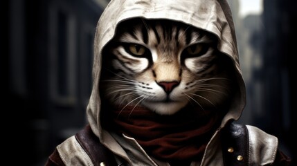 a cat wearing a hoodie