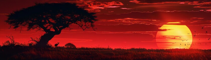 silhouette of Spectacular African sunset. world africa day. world wildlife day. world animal day