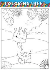 Fototapeta premium Cute giraffe for children's coloring practice