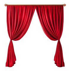 Obraz premium Elegant red stage curtains with golden rods, png isolated on transparent