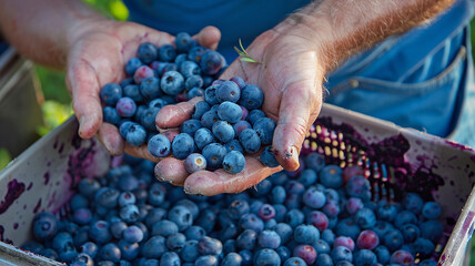 freshly harvested blueberries