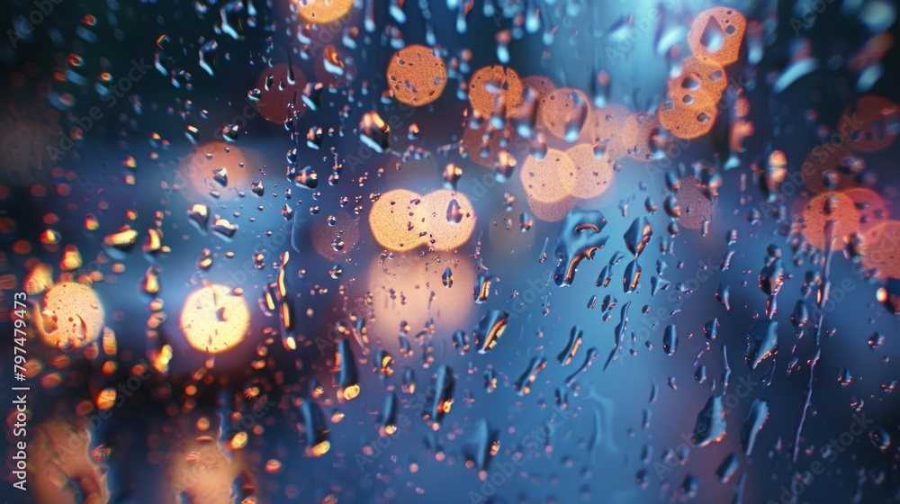 Poster Raindrops splashing on a windowpane, creating a soothing backdrop as the storm rages outside, evoking feelings of coziness.