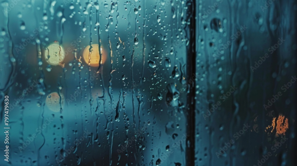 Poster Raindrops splashing on a windowpane, creating a soothing backdrop as the storm rages outside, evoking feelings of coziness.