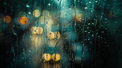 Raindrops splashing on a windowpane, creating a soothing backdrop as the storm rages outside, evoking feelings of coziness.