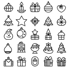 Fototapeta na wymiar christmas, hat, reindeer, snowman, bell, tree, winter, december, candle, gift, santa, celebration, icon, calendar, snowflake, star, christmas tree, candy, snow, sock, holly, merry, ball, bow, 