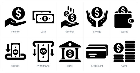 A set of 10 finance icons as finance, cash, earnings - obrazy, fototapety, plakaty