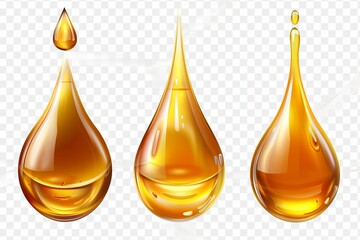 Set of viscous oil or honey drops isolated on transparent background, png cutout