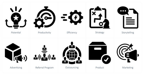 A set of 10 increase sale icons as potential, productivity, efficiency