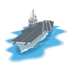 aircraft carrier, warhip, side and top view on a white background