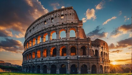 The image shows the Colosseum, an oval amphitheater in the center of Rome, Italy.

 - obrazy, fototapety, plakaty