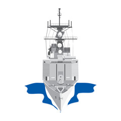a pixel art illustration of a military ship floating on top of a body of water