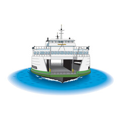 a ferry boat is floating on top of a body of water