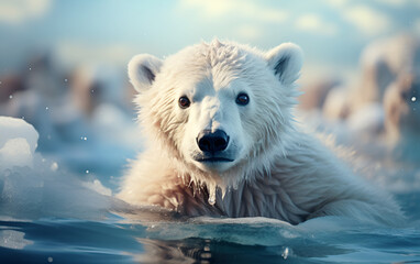 White Polar bear life on Arctic ice or glacier in ocean of the North and South Pole