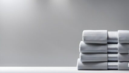 A stack of towels on a table - obrazy, fototapety, plakaty
