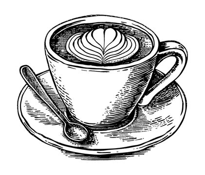 recommend clip art: latte art engraving black and white outline
