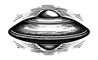 ufo engraving black and white outline