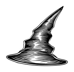 witch hat engraving black and white outline