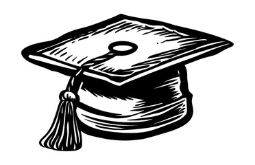 graduation hat engraving black and white outline