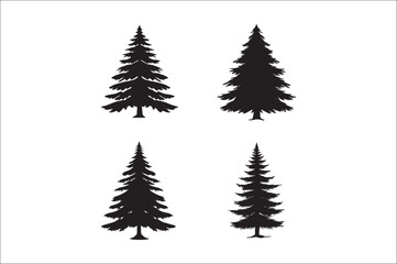 Christmas Trees silhouette on White Background.