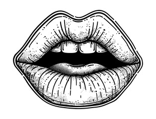 sensual lip engraving black and white outline