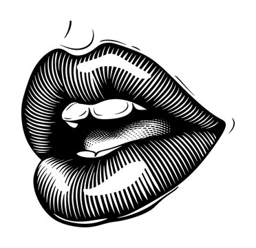 recommend clip art: sensual lip engraving black and white outline