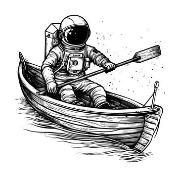 recommend clip art: astronaut row boat engraving black and white outline