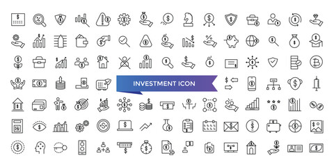 Investment icon collection. Related to investor, mutual fund, ascollection, risk management, economy, financial gain, interest and stock icons.