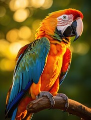 a illustration close up image of a Guacamaya perched on a tree branch, AI Generative