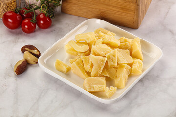 Crushed parmesan cheese in the bowl