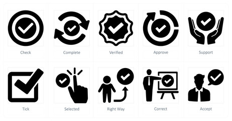 A set of 10 checkmark icons as check, complete, verified - obrazy, fototapety, plakaty