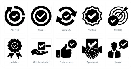 A set of 10 checkmark icons as approve, check, complete - obrazy, fototapety, plakaty