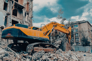 destroyed and burned houses in the city in Ukraine war