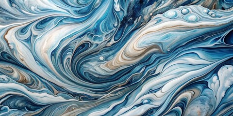 abstract painting inspired by marble texture, blue, white, gold, grey hues