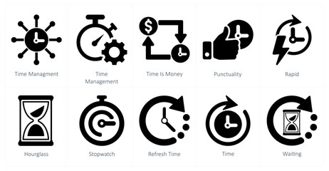 A set of 10 mix icons as time management, time is money, punctuality