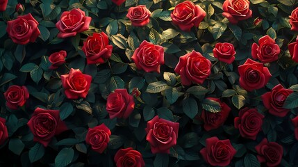 A cluster of red roses in full bloom, their petals forming a captivating symphony of color