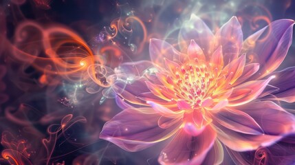 Purple Flower With Swirls and Bubbles