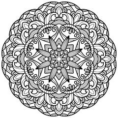Colouring page 377, hand drawn, vector. Mandala 320, ethnic, swirl pattern, object isolated on white background.