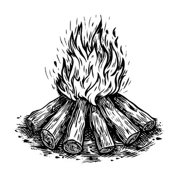 recommend clip art: camp fire engraving black and white outline