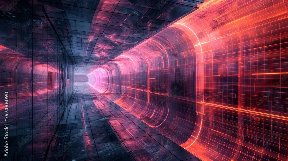 Aufkleber abstract grid scape: a photo of a digital landscape with an abstract grid pattern