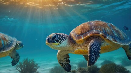 sea turtle swimming in water