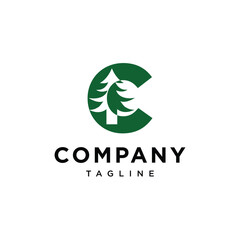 Letter C Pine Tree Logo icon vector template