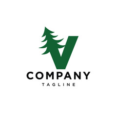 Letter V Pine Tree Logo icon vector template
