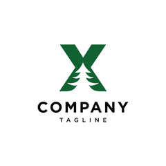 Letter X Pine Tree Logo icon vector template