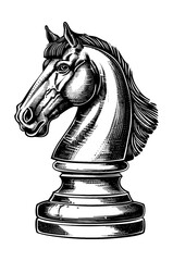 horse chess piece engraving black and white outline