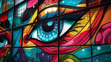 Grid Art: A 3D vector illustration of a grid-based street art mural