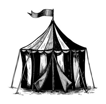 recommend clip art: circus tent engraving black and white outline