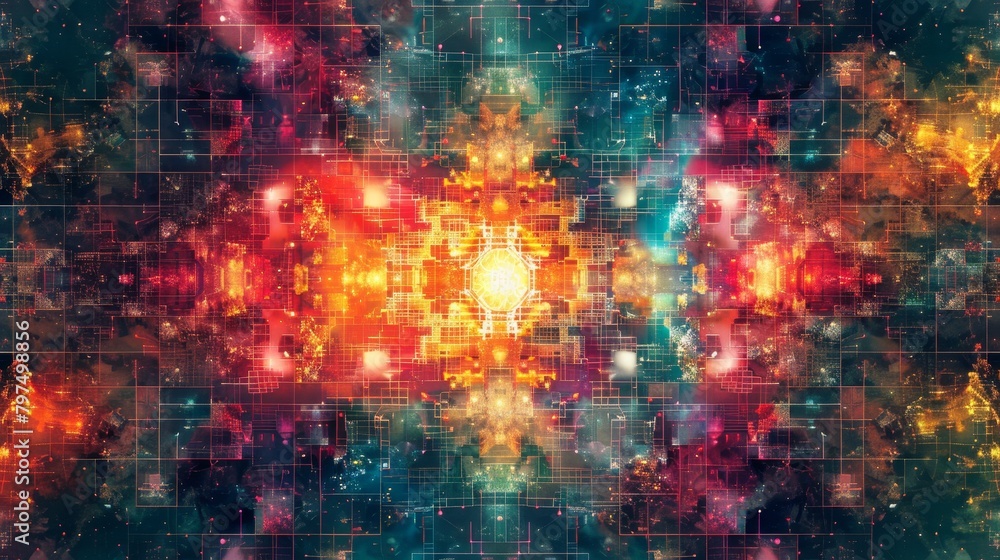 Poster grid art: a vector illustration of an abstract artwork with a grid-like structure,
