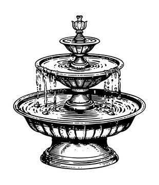 recommend clip art: old fountain engraving black and white outline