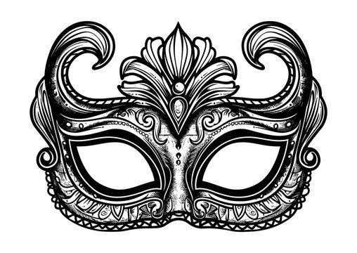 recommend clip art: mask masquerade engraving black and white outline