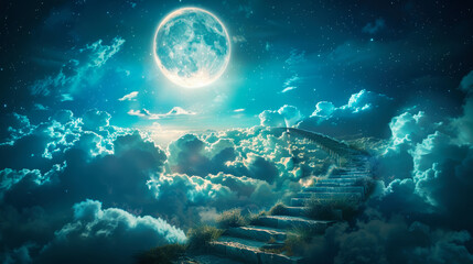 Fototapeta na wymiar Ethereal dreamy composition of a stairway among the clouds